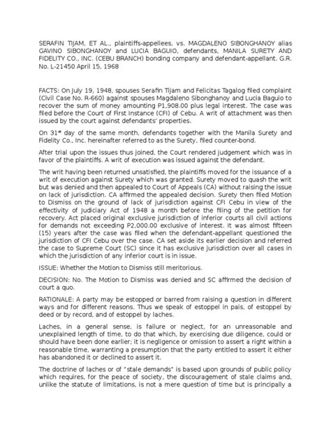 Case Digest (Tijam V Sibonghanoy) .